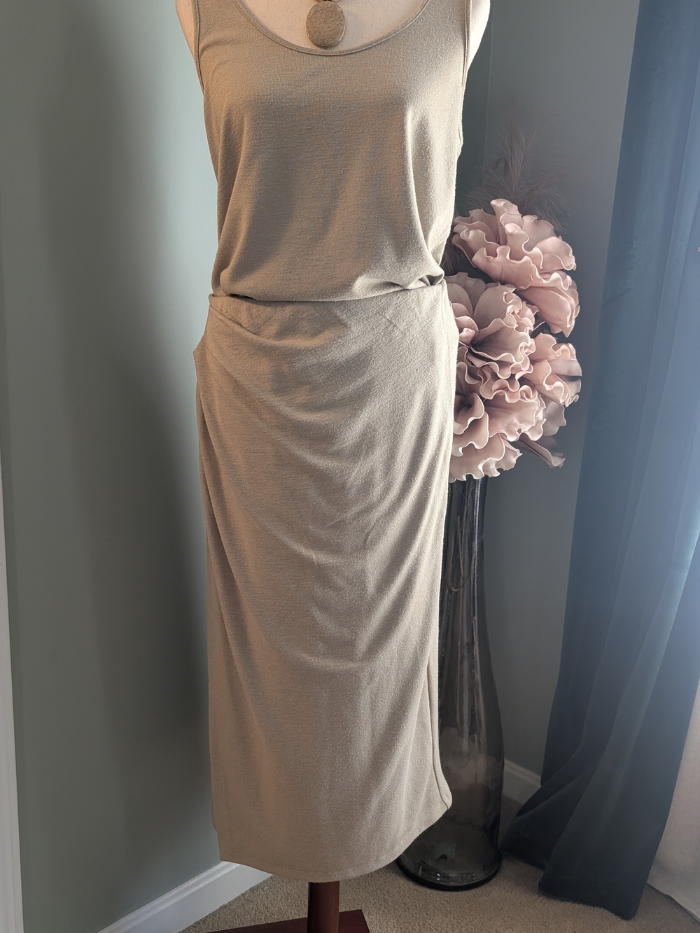 Taupe Midi Pencil Skirt With Coordinating Tank– Women's Neutral Knit Skirt Set